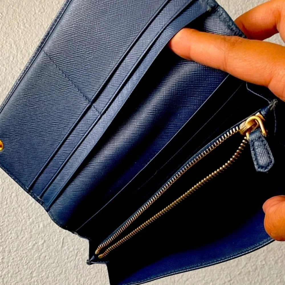 PRADA Navy Saffiano Leather Long Wallet, EUC